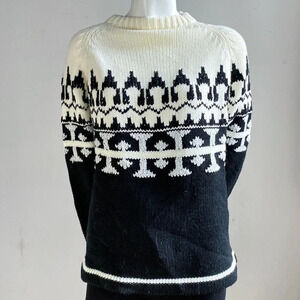 Vintage Kari Lynn Virgin Acrylic Geometric Print Fairisle  Zip Shoulder Pullover